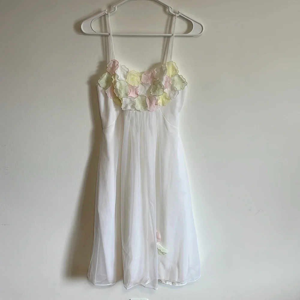Warner’s Chemise Nightie SM White Romantic Appliqué VTG Slip Floral Chiffon - Picture 13 of 15